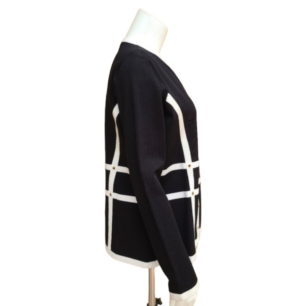 ESCADA Contrast Striped Santana Knit Jacket L Top Sweater Cardigan Travel VTG - Picture 7 of 15